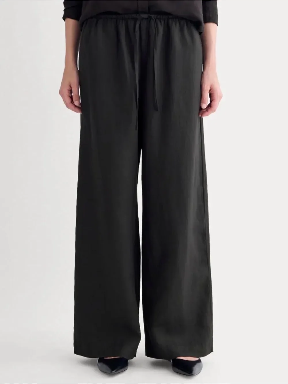 New Everlane THE DRAWSTRING PANT IN LINEN Black Size XXS